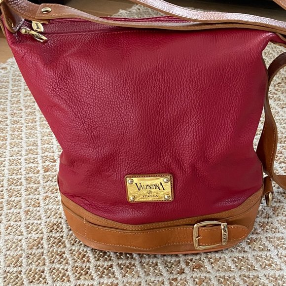 Valentina Italian leather handbag 2 tone red & tan leather Made in Italy - Picture 9 of 14